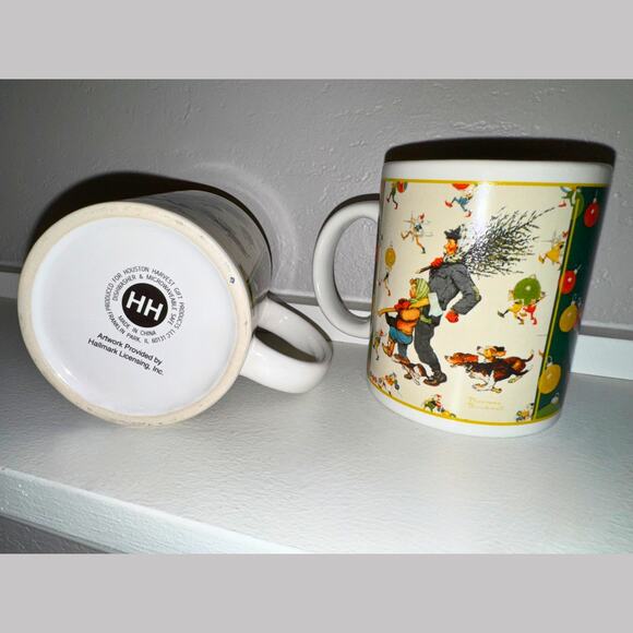 Pair of Norman Rockwell Christmas Mugs – Houston Harvest HH Hallmark 1997 - Picture 2 of 7